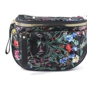BEAUTIFUL Nylon Satin 12"  Crossbody Black Floral Bag NEW!!